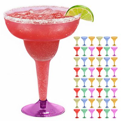 Prestee Multicolor Disposable 48 Plastic Margarita Glasses - 12 oz Hard Cocktail Cups for Cinco de Mayo Fiesta, Taco Party and Mexican Decorations - Fiesta Party Decorations - Large (Pack of 48)