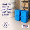 HOMZ 4-Pack Durable Molded Bin, Plastic Storage Containers w/Lids, 10 Gallon, Blue - Stackable Organizer Totes and Boxes for Bedroom, Kitchen, and Garage Organization view 2