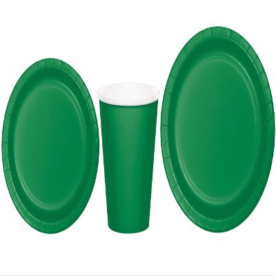 Baxters Party Bundles Bulk, Emerald Green, 96 Count 9 Inch Round Paper Plates, 96 Count 9 Ounce Hot/Cold Paper Cups, 96 Count 7 Inch Round Paper Plates, Pack Contains 288 Pieces