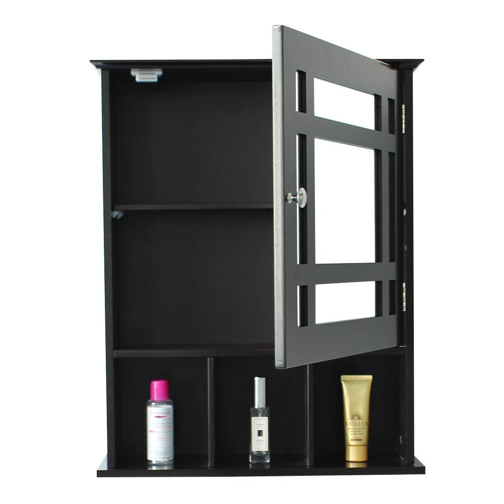 Brian Constance Bathroom Medicine Cabinet Wall Mount Storage Cabinet Wooden Organizer with Mirror Door and Adjustable Shelf for Kitchen/Bedroom/Living Room Black