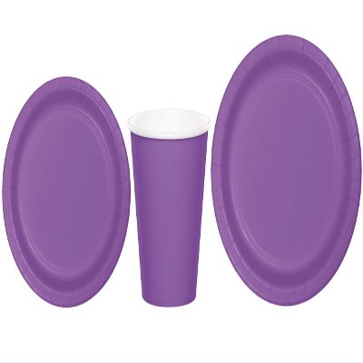 Baxters Party Bundles Bulk, Amethyst Purple, 96 Count 9 Inch Round Paper Plates, 96 Count 9 Ounce Hot/Cold Paper Cups, 96 Count 7 Inch Round Paper Plates, Pack Contains 288 Pieces