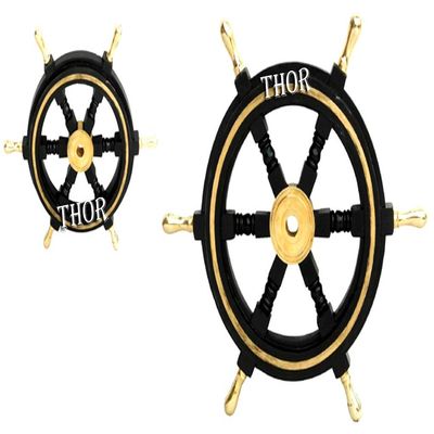 THOR INSTRUMENTS Brass Handle Nautical Black Wooden Boat Ship Wheel Gift Decor Rustic Vintage Home Decor Gifts