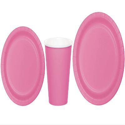 Baxters Party Bundles Bulk, Candy Pink, 96 Count 9 Inch Round Paper Plates, 96 Count 9 Ounce Hot/Cold Paper Cups, 96 Count 7 Inch Round Paper Plates, Pack Contains 288 Pieces