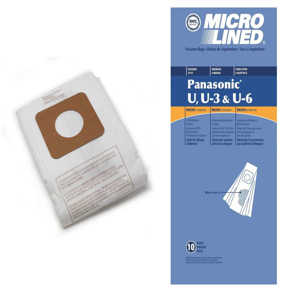 DVC Micro-Lined Paper Replacement Bags Style U, U-3, and U-6 Fit For Panasonic Models MC-V5100, 5200, 5300, 5500, 6200, 6300, 6600, 6700, 6800, 6900-10 Bags
