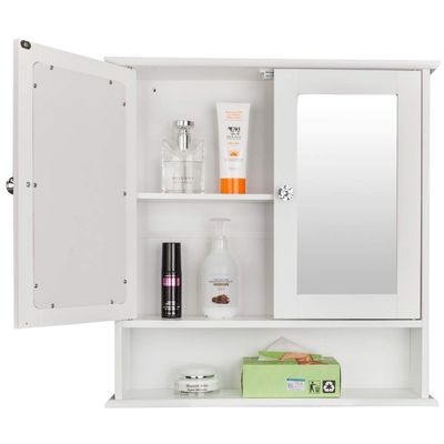 EBLSE Bathroom Cabinet, Wall Mount Storage Cabinet with Double Mirror Doors, Adjustable Shelf Wood Medicine Cabinet