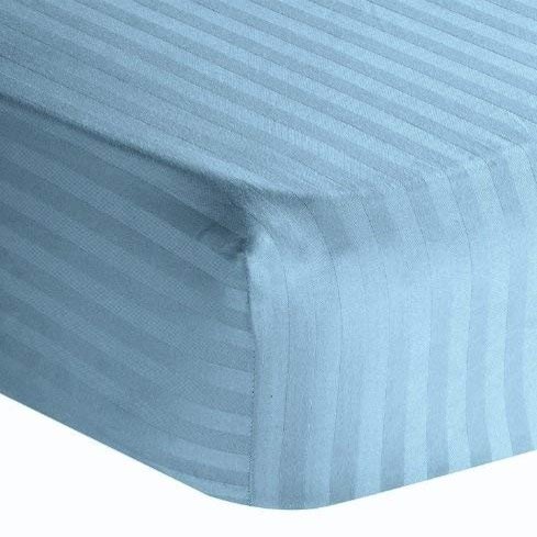 Impression by Home Collection Ultra Soft 100% Egyptian Cotton 600 TC fits mattresses up to 18-21 Full XL (54" X 80") Light Blue Color ( Style : Stripe )