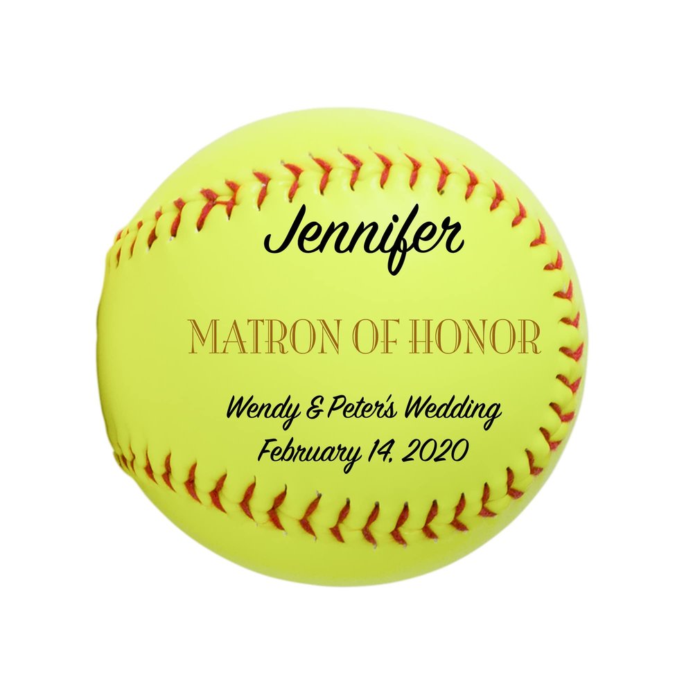 Personalized Custom Softball Wedding Gift, Groomsman, Best Man, Bridesmaid, Ring Bearer Keepsake Gift (Matro of Honor)