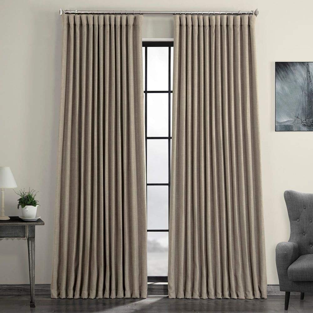 1 Pc Modern Faux Linen Mink Blackout Curtains, Beautiful Design Extra Wide Energy Efficient 100 X 120 Inch Window Curtains, Insulated Privacy Rod Pocket Back Tab Room Darkening Curtains for Bedroom