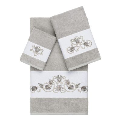 Authentic Hotel and Spa Turkish Cotton Shells Embroidered Light Grey 3-Piece Towel Set