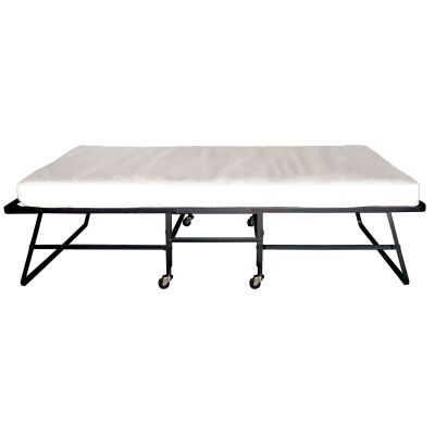 Benjara Metal Rollaway Folding Bed with 48 Inch Mattress and Casters, Black