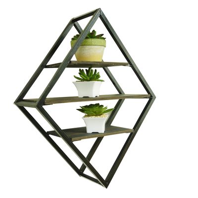 Admired By Nature 4 3 Tier Matte Black Metal Display Shelf, Wall Mounted Diamond Shaped Rack