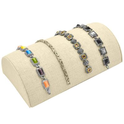 Tan Linen Half Moon Bracelet Showcase Display Stand ~ Pack of 2