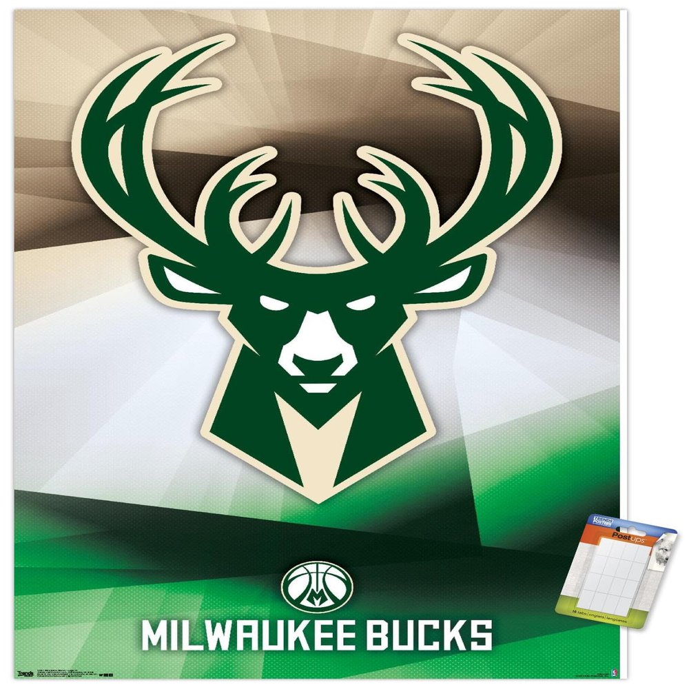 Trends International NBA Milwaukee Bucks - Logo 16 Wall Poster, 22.375" x 34", Premium Poster & Mount Bundle