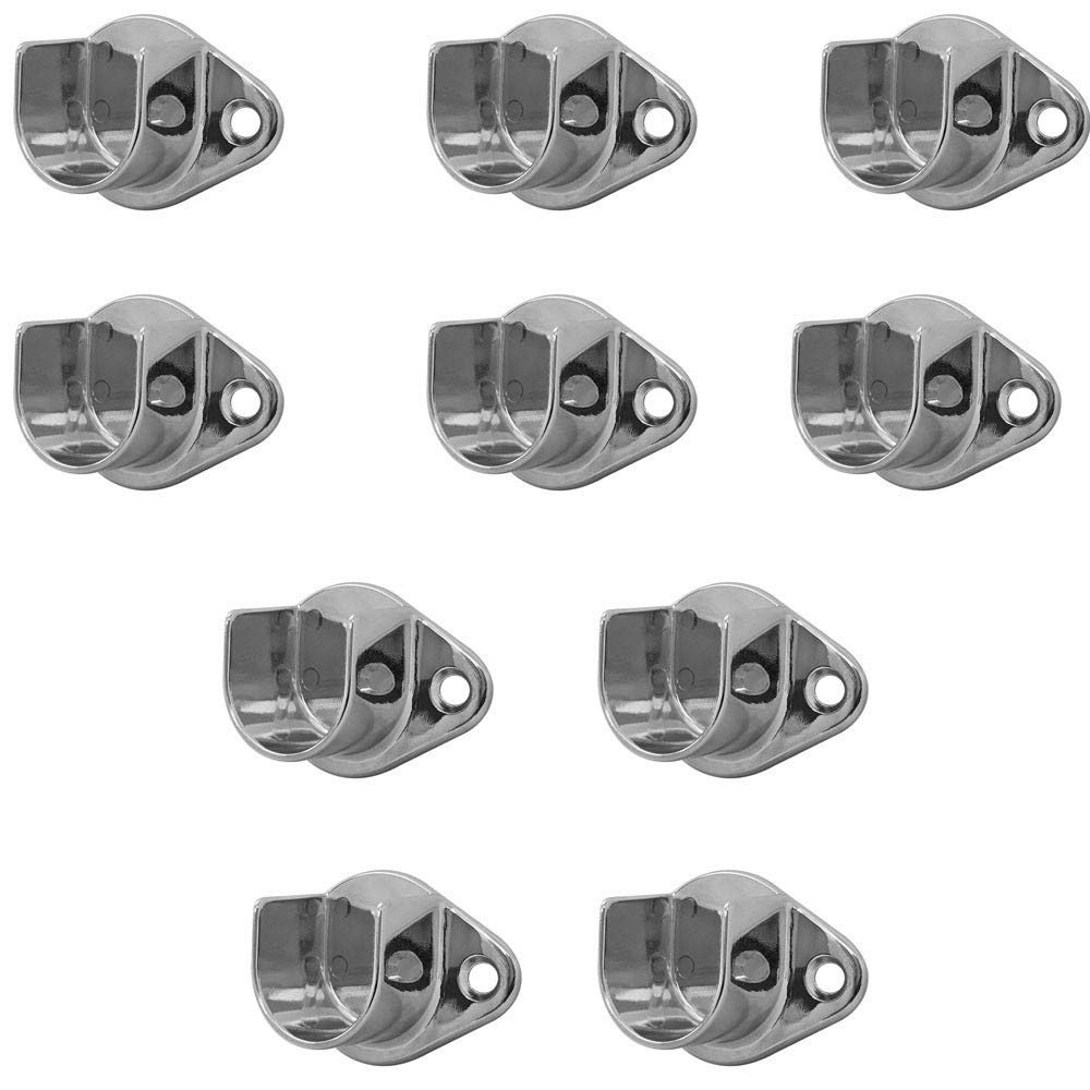 DBM IMPORTS 1-1/16'' Tubing U Chrome Finish Half Round Wall Flanges Fixture Hanger 10 Pc