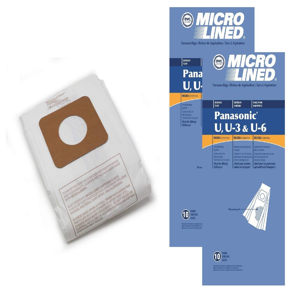 DVC Micro-Lined Paper Replacement Bags Style U, U-3, and U-6 Fit For Panasonic Models MC-V5100, 5200, 5300, 5500, 6200, 6300, 6600, 6700, 6800, 6900-20 Bags