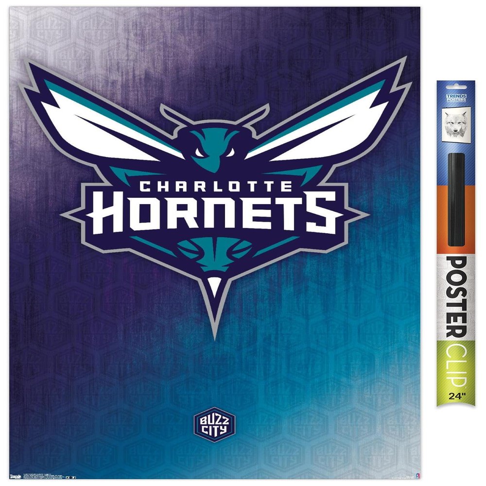 Trends International NBA Charlotte Hornets - Logo 14 Wall Poster, 22.375" x 34", Premium Poster & Clip Bundle