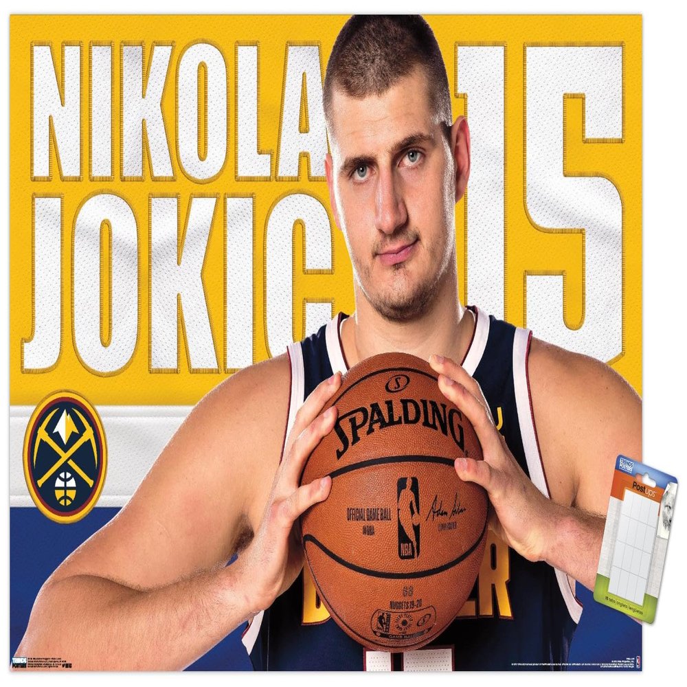 Trends International NBA Denver Nuggets - Nikola Jokic 19 Wall Poster, 22.375" x 34", Premium Poster & Mount Bundle