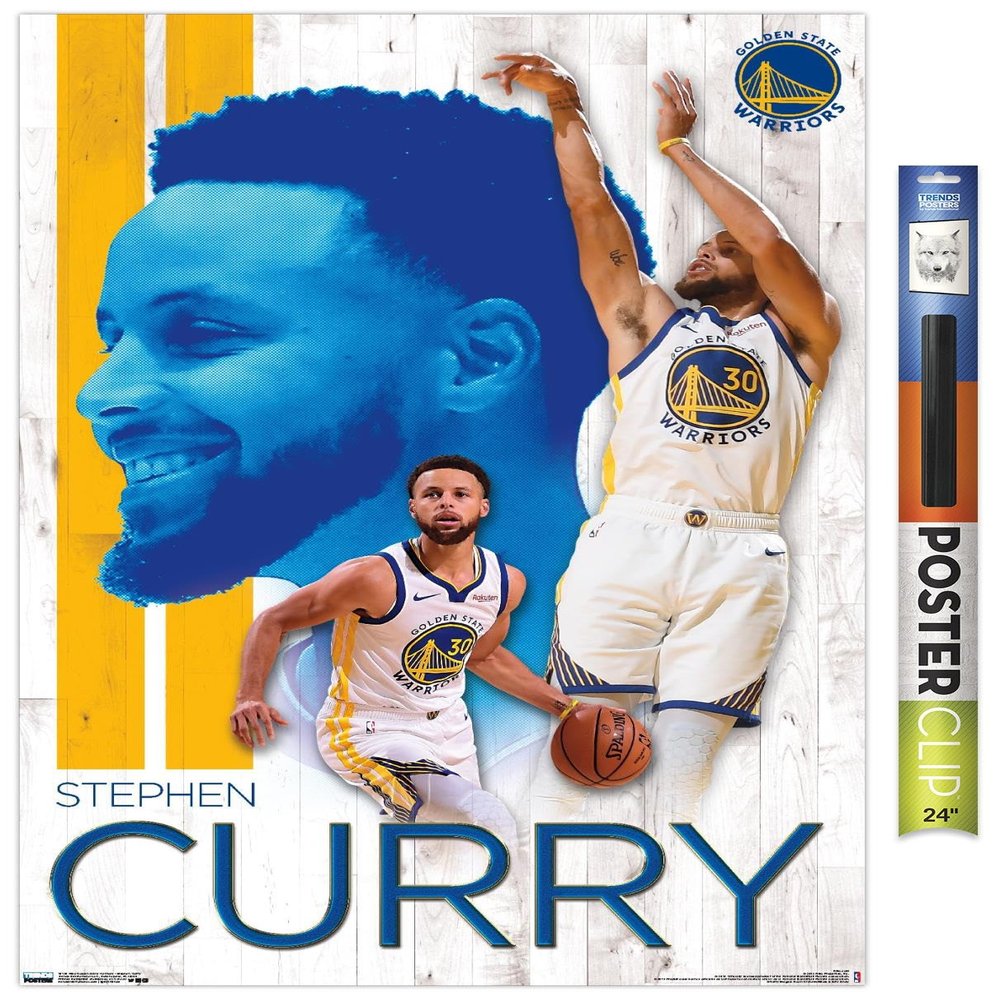 Trends International NBA Golden State Warriors - Stephen Curry 19 Wall Poster, 22.375" x 34", Premium Poster & Clip Bundle