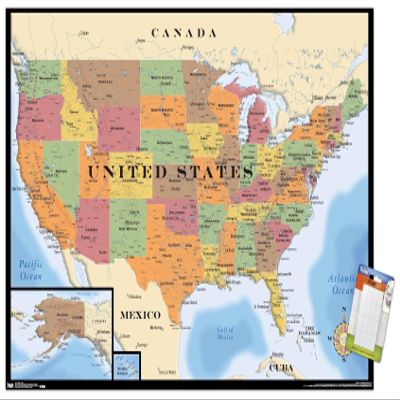 Trends International Map - USA Wall Poster, 22.375" x 34", Premium Poster & Mount Bundle