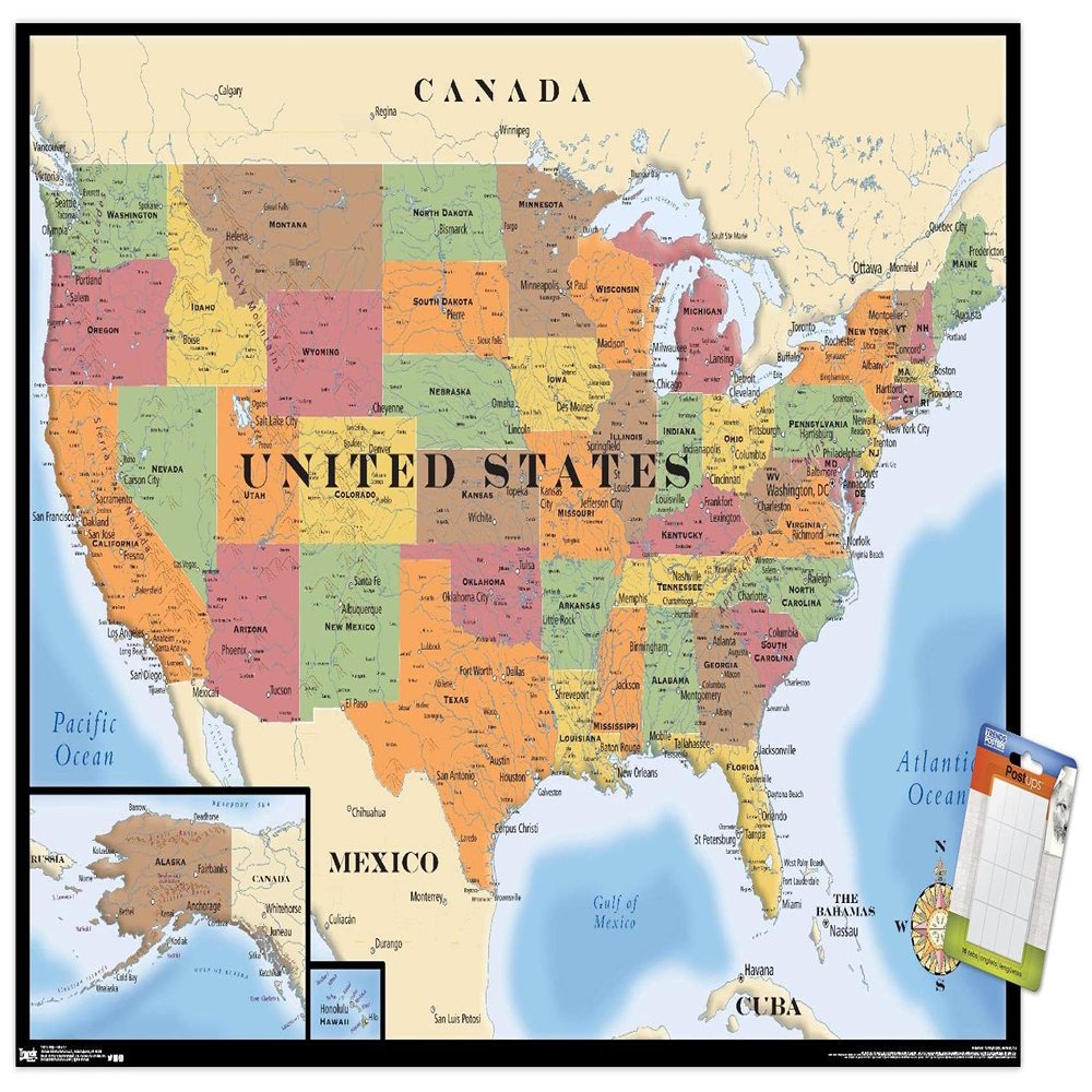 Trends International Map - USA Wall Poster, 22.375" x 34", Premium Poster & Mount Bundle