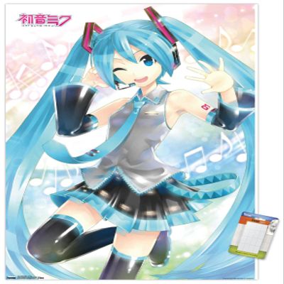 Trends International Hatsune Miku - Waving Wall Poster, 22.375" x 34", Premium Poster & Mount Bundle