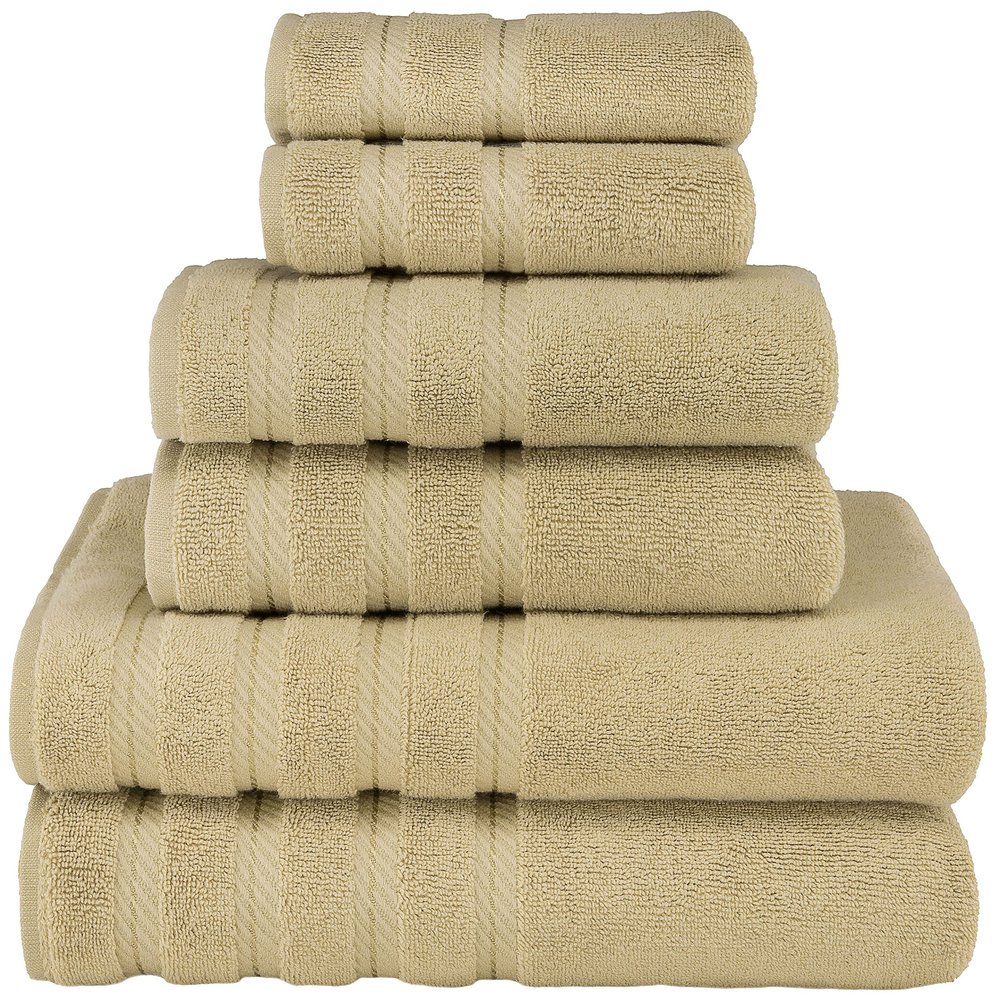 American Soft Linen 100% Carde Cotton 6 Piece Towel Set, 590 GSM Heavy Weight Soft Absorbent Turkish Towels for Bathroom, Sand Taupe