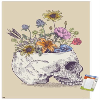 Trends International Rachel Caldwell - Flower Skull Wall Poster, 22.375" x 34", Premium Poster & Mount Bundle