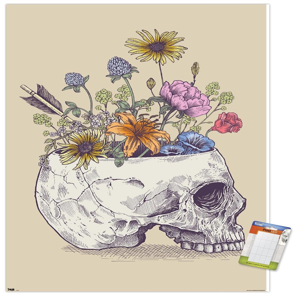 Trends International Rachel Caldwell - Flower Skull Wall Poster, 22.375" x 34", Premium Poster & Mount Bundle