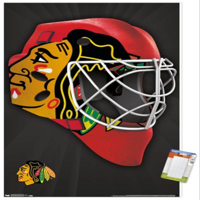 Trends International NHL Chicago Blackhawks - Mask 16 Wall Poster, 22.375" x 34", Premium Poster & Mount Bundle
