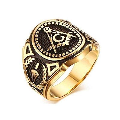 Bansriracha Retro Mason Freemason Masonic Symbols G Templar Rings for Men Punk Cool Master Free Men's Signet Ring Gifts Wholesale (EA724-1, 7)