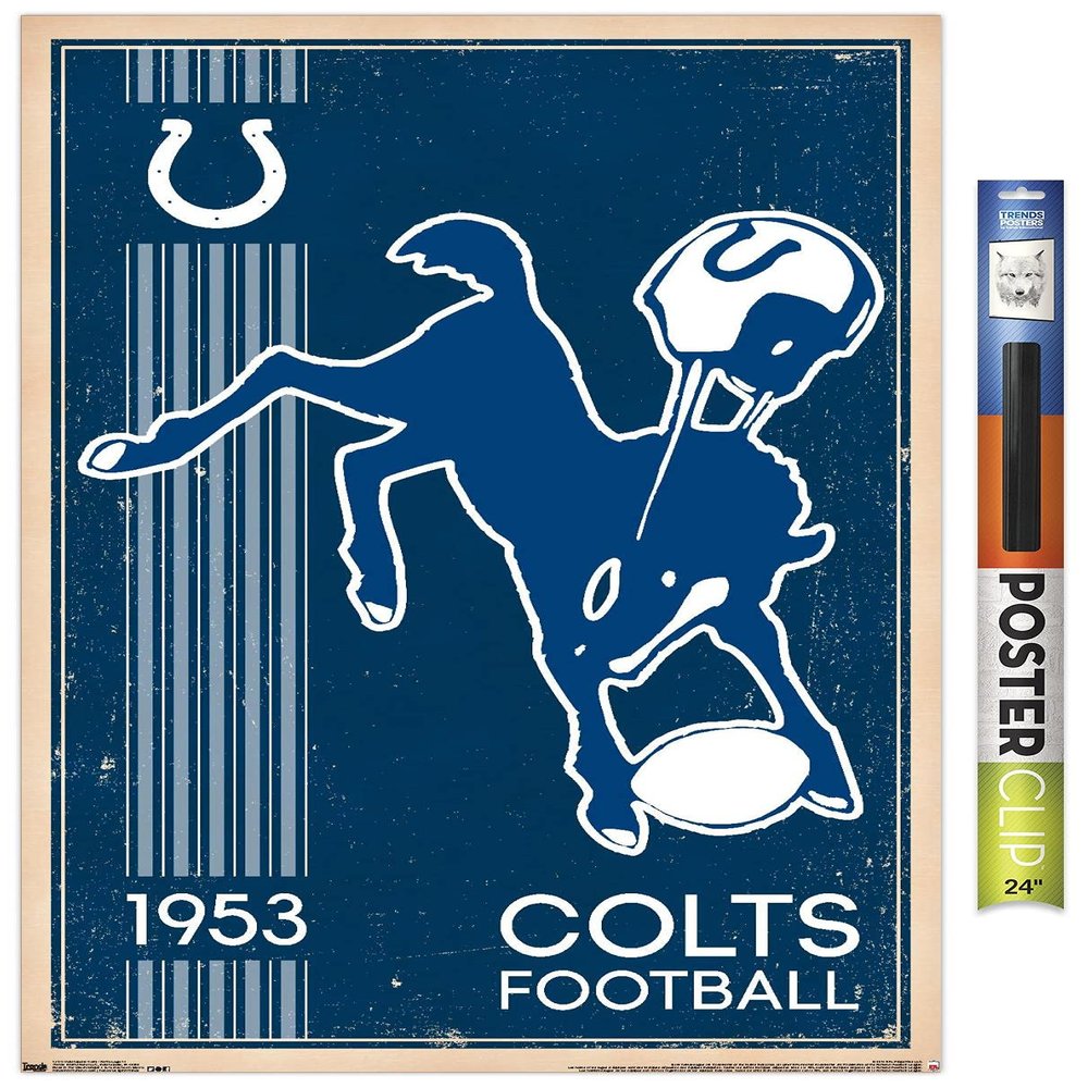 Trends International NFL Indianapolis Colts - Retro Logo 14 Wall Poster, 22.375" x 34", Premium Poster & Clip Bundle