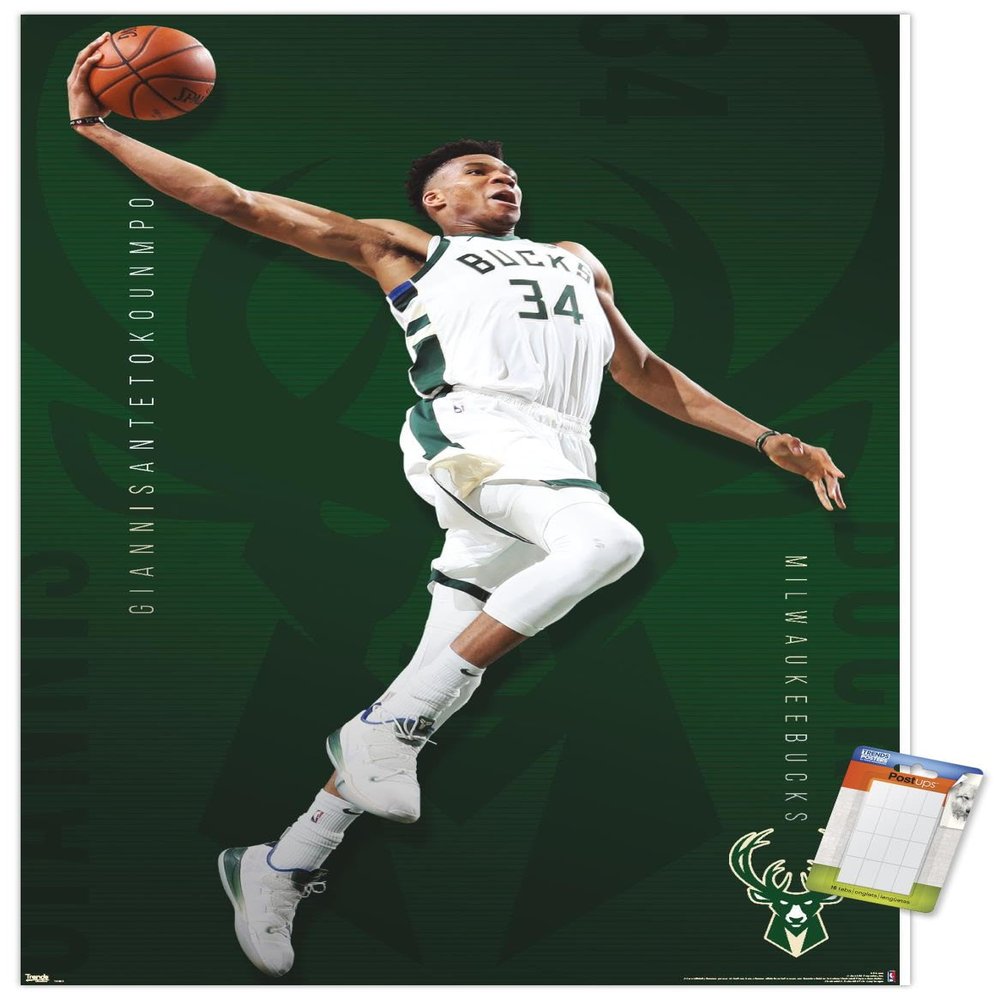 Trends International NBA Milwaukee Bucks - Giannis Antetokounmpo 19 Wall Poster, 22.375" x 34", Premium Poster & Mount Bundle