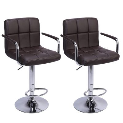 Layee Set of 2 Adjustable Bar Stools, Swivel Barstool Chairs with Back and Armrest, Pub Kitchen Counter Height Round Cushion Barstools 360 Degree Swivel Stool, Coffee