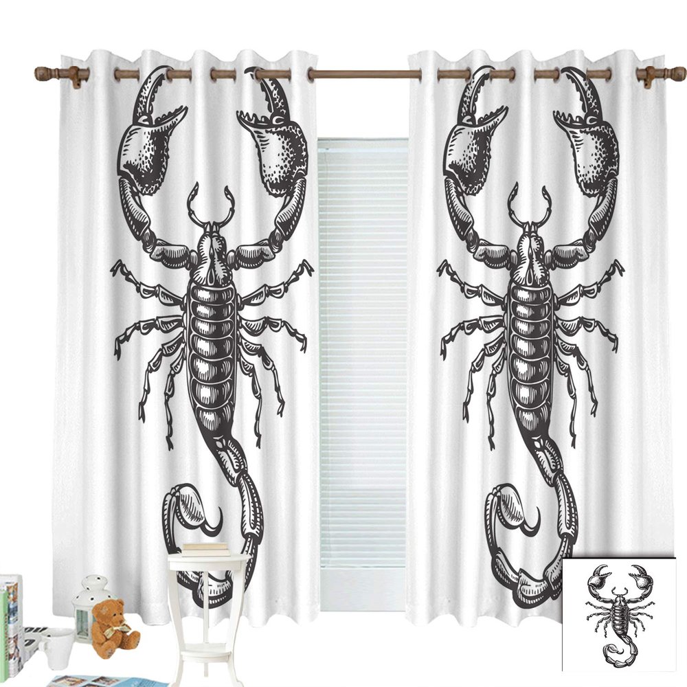 ZXAWT Curtains/Grommet Top Blackout Curtains/Thermal Insulated Curtain for Bedroom and Kitchen-Set of 2 Panels(Scorpion Photo W 63"*L 63")