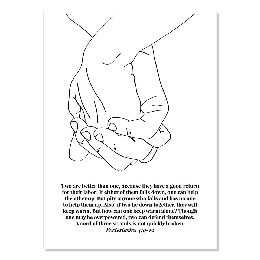 Ecclesiastes 4:9-12 A Cord of Three Strands Is Not Quickly Broken Line Art Sketch Print, Unframed