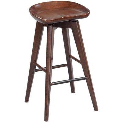 Benjara Contoured Seat Wooden Frame Swivel Barstool with Angled Legs, Brown