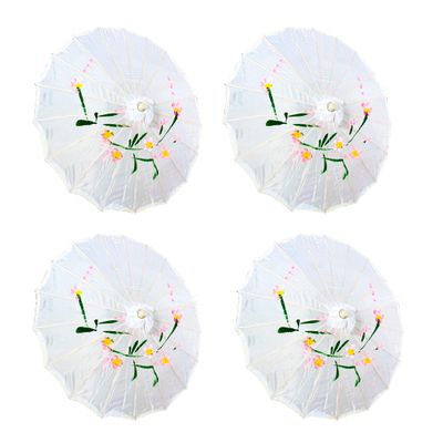 TJ Global PACK OF 4 Japanese Chinese Kids Size 22" Umbrella Parasol For Wedding Parties, Photography, Costumes, Cosplay, Decoration And Other Events - 4 Umbrellas (White)