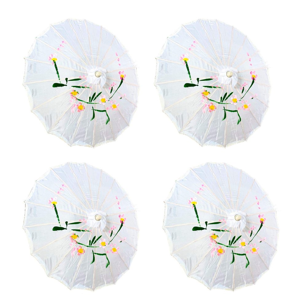 TJ Global PACK OF 4 Japanese Chinese Kids Size 22" Umbrella Parasol For Wedding Parties, Photography, Costumes, Cosplay, Decoration And Other Events - 4 Umbrellas (White)