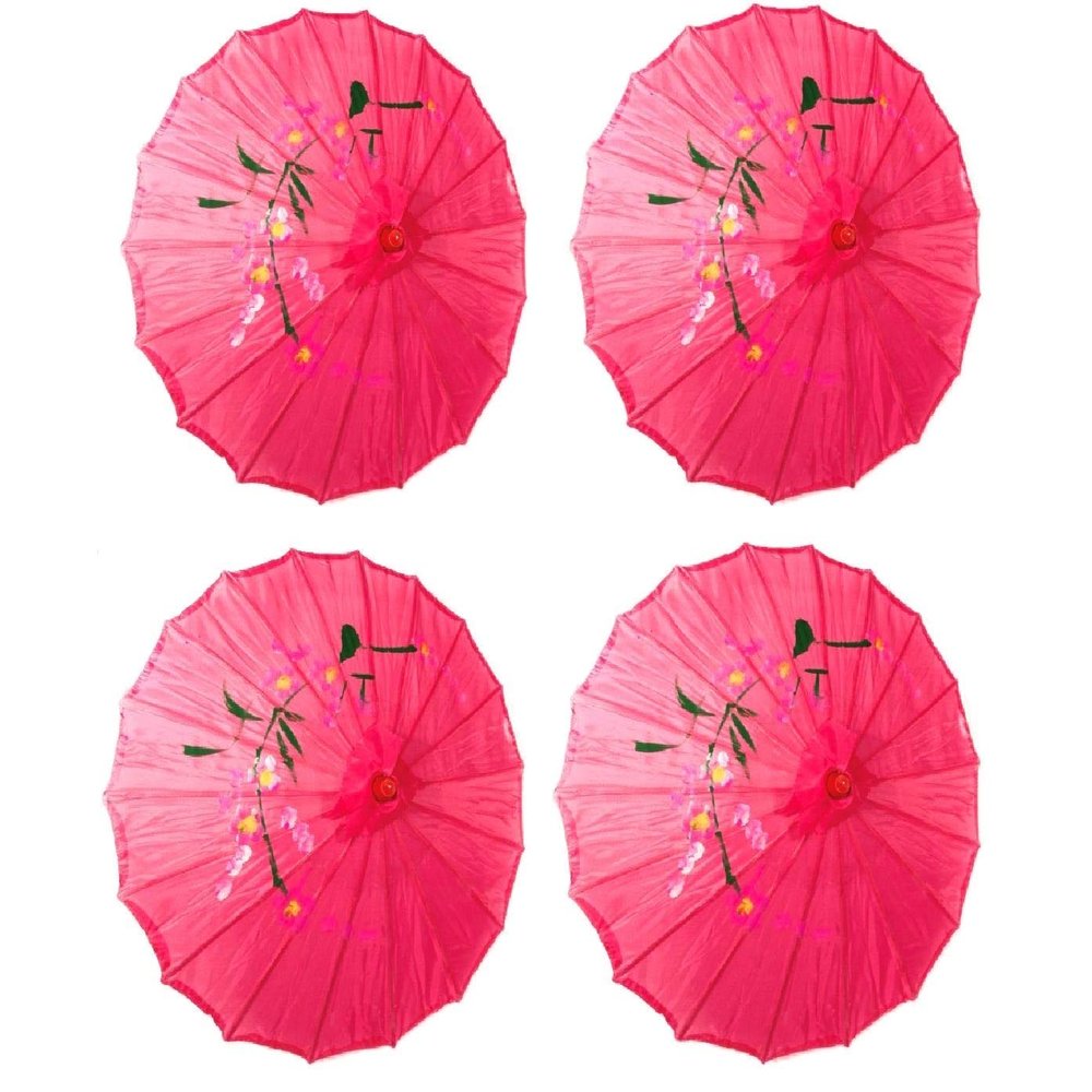TJ Global PACK OF 4 Japanese Chinese Kids Size 22" Umbrella Parasol For Wedding Parties, Photography, Costumes, Cosplay, Decoration And Other Events - 4 Umbrellas (Hot Pink)