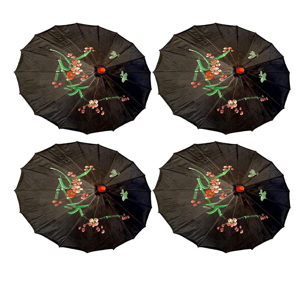 TJ Global PACK OF 4 Japanese Chinese Kids Size 22" Umbrella Parasol For Wedding Parties, Photography, Costumes, Cosplay, Decoration And Other Events - 4 Umbrellas (Black)