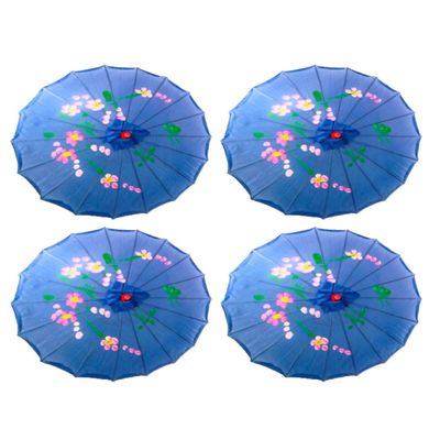 TJ Global PACK OF 4 Japanese Chinese Kids Size 22" Umbrella Parasol For Wedding Parties, Photography, Costumes, Cosplay, Decoration And Other Events - 4 Umbrellas (Blue)