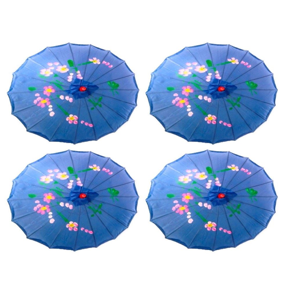 TJ Global PACK OF 4 Japanese Chinese Kids Size 22" Umbrella Parasol For Wedding Parties, Photography, Costumes, Cosplay, Decoration And Other Events - 4 Umbrellas (Blue)