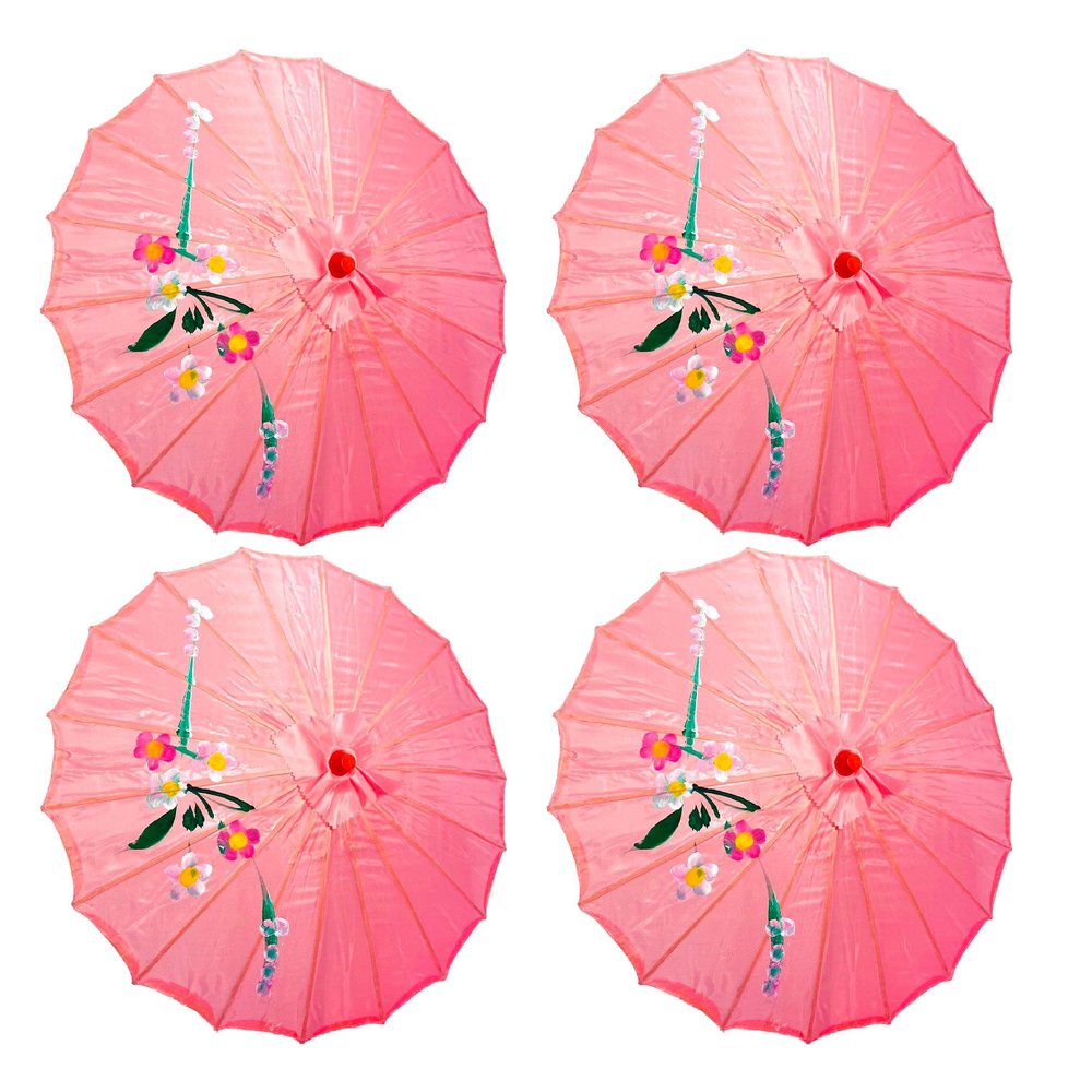 TJ Global PACK OF 4 Japanese Chinese Kids Size 22" Umbrella Parasol For Wedding Parties, Photography, Costumes, Cosplay, Decoration And Other Events - 4 Umbrellas (Pink)
