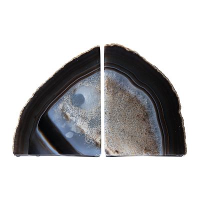 Nature's Decorations A Quality Black Agate Geode Bookends - Heavy Duty with Non-Skid Rubber Bumpers for Shelves, Office, Home Decor - Cool Crystal Stone (1 Pair 4-6 LB)