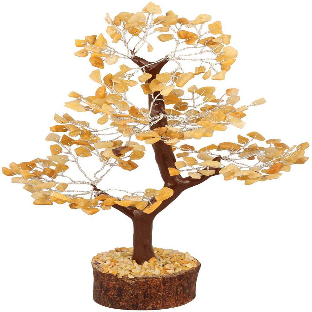 TALO Gemstone Money Tree Feng Shui Bonsai for Reiki Healing Chakra Stone Balancing Energy Generator Spiritual Meditation (Yellow Aventurine (Silver Wire))