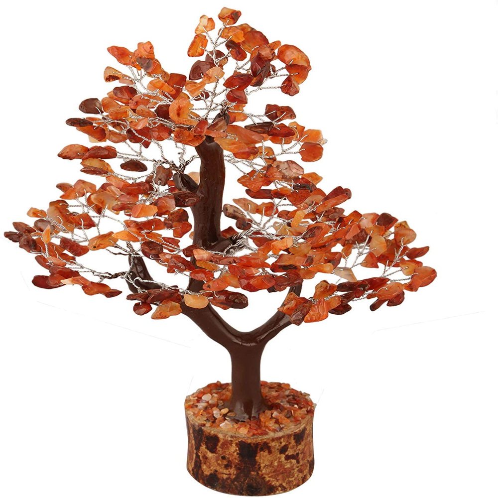 TALO Gemstone Money Tree Feng Shui Bonsai for Reiki Healing Chakra Stone Balancing Energy Generator Spiritual Meditation (Carnelian (Silver Wire))