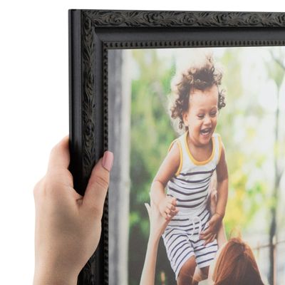 ArtToFrames 11x25 Inch Black Picture Frame, This 1.50 Inch Custom Poster Frame is Black Engraved Edges - Comes with Economy Acrylic and Corrugated Backing (2WOMM330714-11x25)