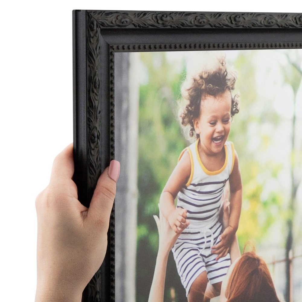 ArtToFrames 11x25 Inch Black Picture Frame, This 1.50 Inch Custom Poster Frame is Black Engraved Edges - Comes with Economy Acrylic and Corrugated Backing (2WOMM330714-11x25)