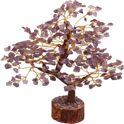 TALO Gemstone Money Tree Feng Shui Bonsai for Reiki Healing Chakra Stone Balancing Energy Generator Spiritual Meditation (Amethyst (Golden Wire))