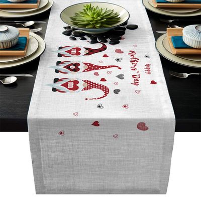 Edwiinsa Mother's Day Cotton Linen Table Runner Geometric Rectangle Plate Mat Dresser Scarves, Doodle Love Heart Mom Gnomes Outdoor Rug Runner for Coffee Dining Banquet Home Decor 18 x 72 inch